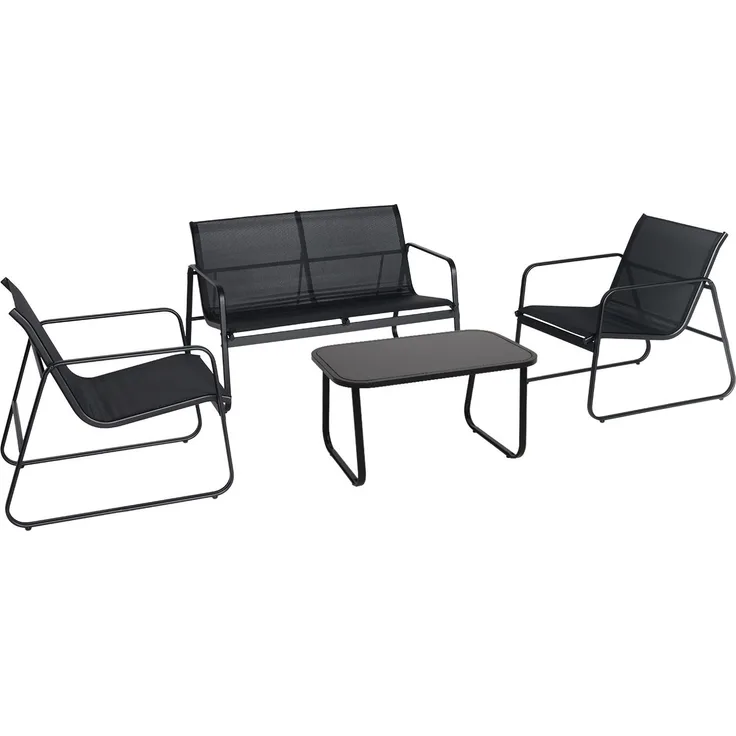 Brixy Gartengarnitur - Lounge Set - Gartenmöbel - Gartenbank - Gartenstühle - Gartentisch - Glasplatte - 4 Personen - Schwarz/Anthrazit