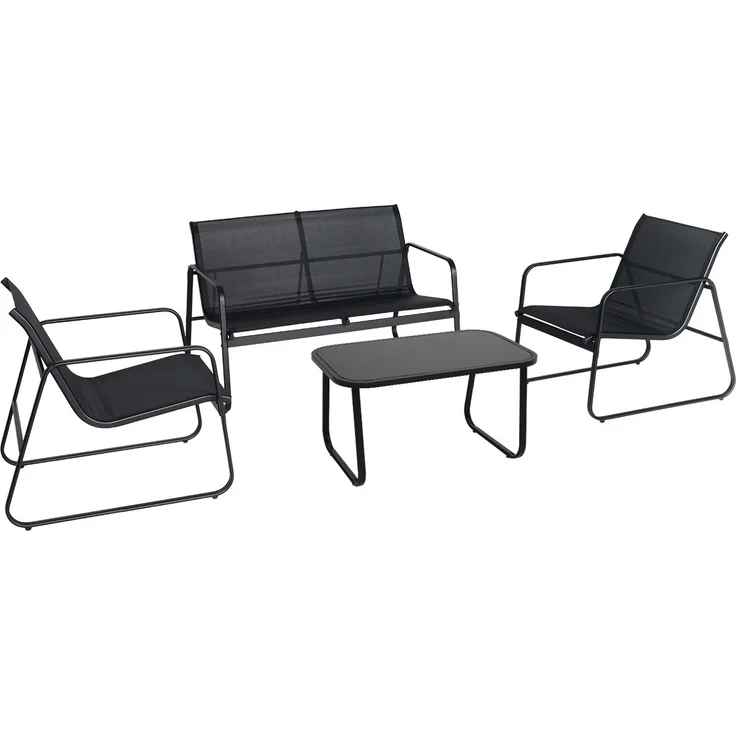Brixy Gartengarnitur - Lounge Set - Gartenmöbel - Gartenbank - Gartenstühle - Gartentisch - Glasplatte - 4 Personen - Schwarz/Anthrazit – Bild 1
