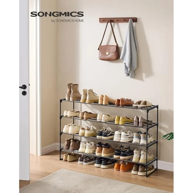 SONGMICS Schuhregal 4 Ebenen, Schuhständer Metall, Schuhaufbewahrung, Schuh-Organizer, aufrecht oder umgedreht, für 25-30 Paar Schuhe, stapelbar, Flur, 30 x 117 x 75 cm, schwarz LSA034B01 – Bild 4