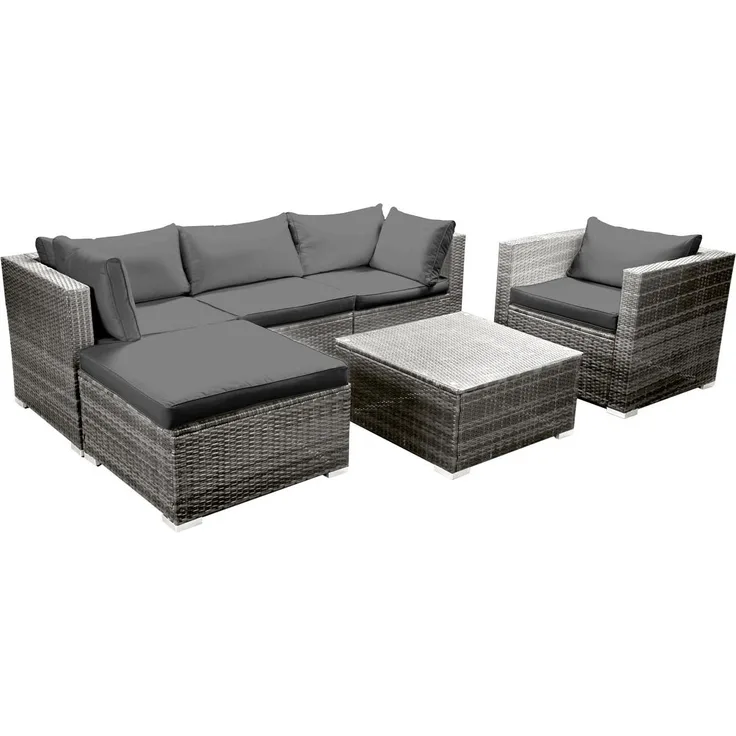 BRAST Gartenmöbel Lounge Sofa Couch Set Joy Grau Poly-Rattan für 5 Personen