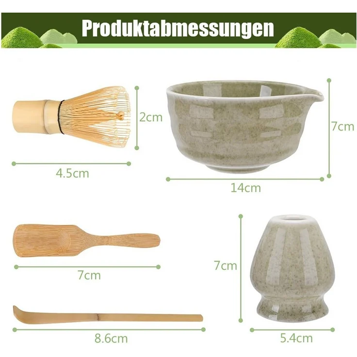 TUWENA Teeschale 5er-Set Matcha-Set, Matcha-Rührer-Set, Matcha-Schüssel mit Ausgießer, Matcha-Rührer, Ständer, Matcha-Löffel, Teelöffel, Matcha Besen 5er-Set – Bild 2