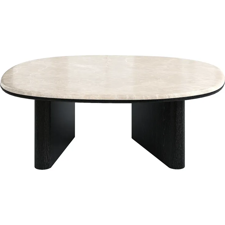 Vente-unique - CORMINA Couchtisch Marmor SchwarzBeige - B 74 cm x H 35,5 cm x L 97 cm – Bild 2