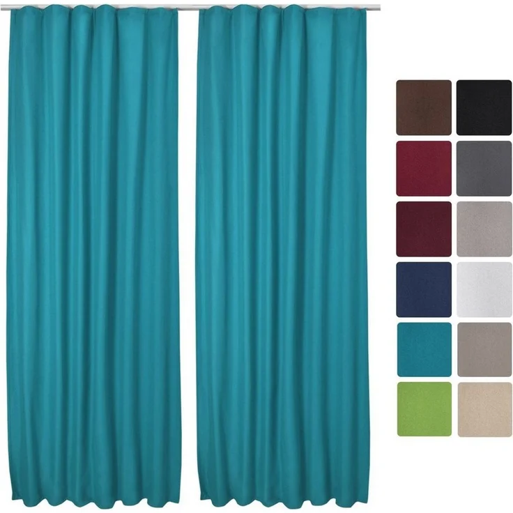 Beautissu Vorhang Amelie TK Thermovorhang mit Kräuselband, 140x245cm, Türkis, 2er Set, Isolierend, Verdunkelung, Variante: Thermogardine – Bild 1