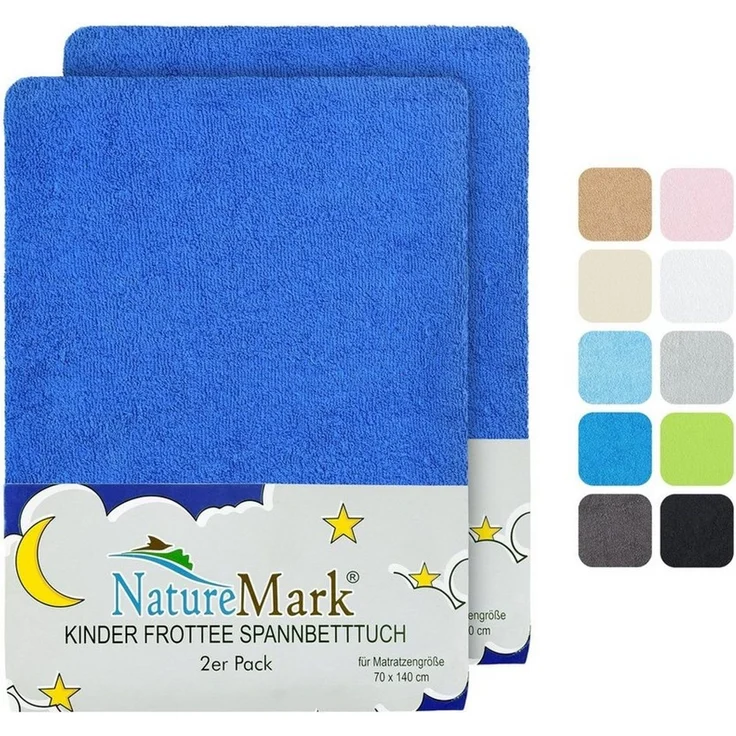 NatureMark Spannbettlaken Frottee Spannbettlaken, 80% Baumwolle / 20% Polyester, Gummizug: rundum, (2 Stück), 2er Set Kinder Spannbettlaken Frottee, Spannbetttuch 80% Baumwolle / 20% Polyester, für Babybett und Kinderbett, 70x140 cm - Royal blau – Bild 5