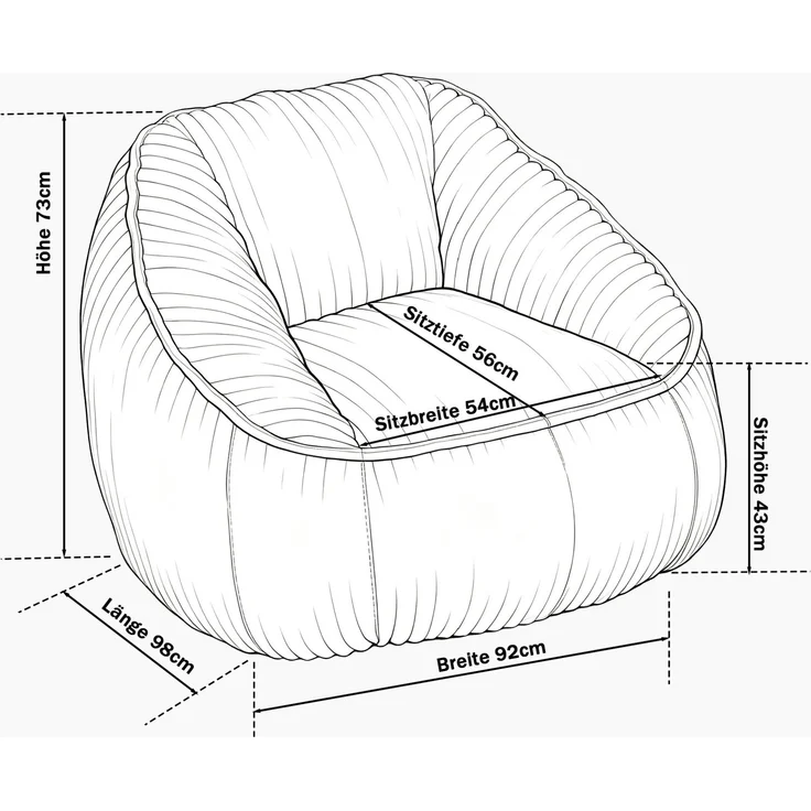 Sitzsack aus Cord, mit Memory-Schaumstofffüllung und Blasen-Plüsch, 98x92x73 cm, Smaragdgrün – Bild 3