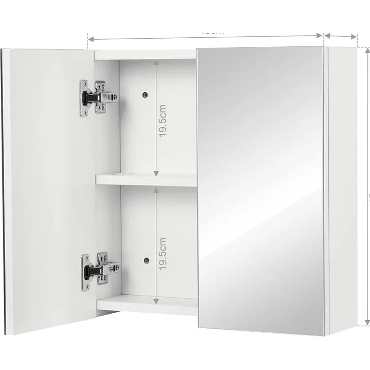 Meerveil Spiegelschrank, Badezimmerspiegel mit 2 Türen 2 Einlegeböden Holz Moderner Stil, 45 x 13 x 45 cm Weiß, FYMC14WT-G2N, Weiß - Rechter – Bild 3