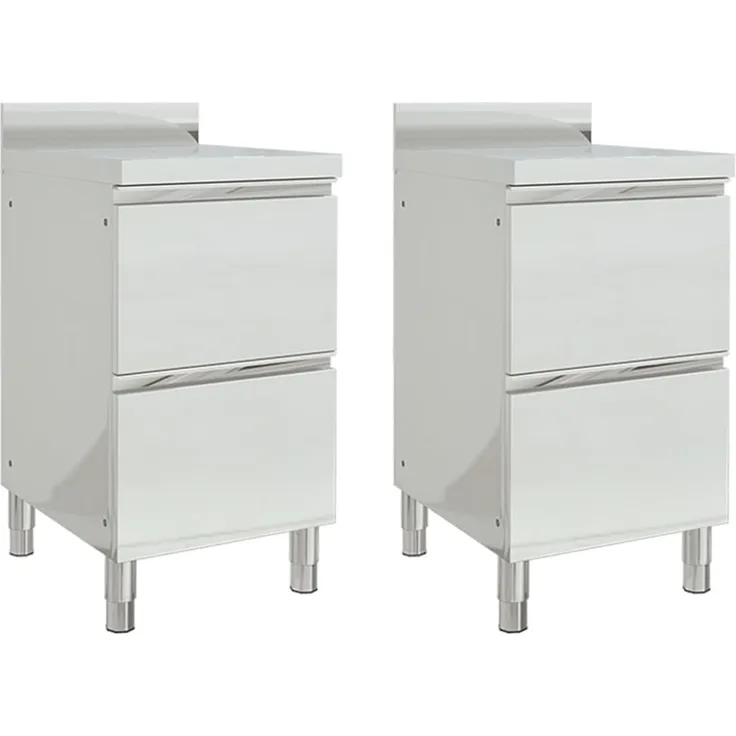 DELUKE® 2er Set Edelstahl Arbeitsschrank mit Aufkantung GERI, 2x Schubladen, Edelstahl Gastro-Arbeitstisch Arbeitsfläche Gastro-Küchenschrank