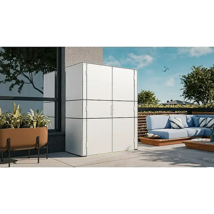 Bertilo Gartenschrank HPL Terrace, wetterfester Holzschrank mit Doppeltür, Weiß, 75 x 155 cm