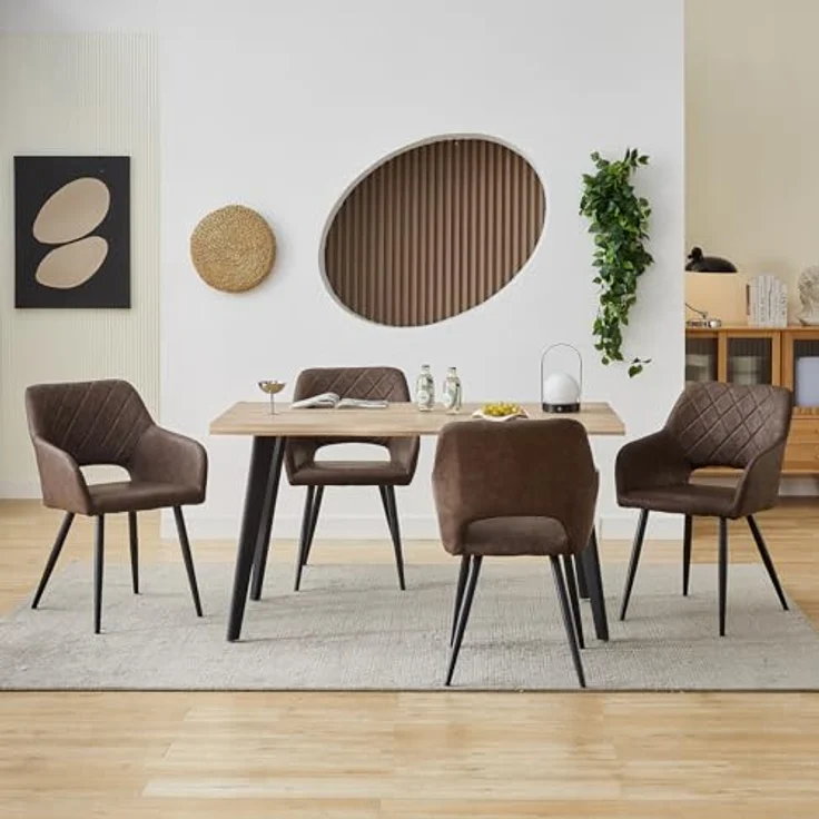 TUKAILAI Esszimmerstühle 2er Set aus Kunstleder, Küchenstuhl Polsterstuhl mit Offener Rückenlehne,Armlehnen,Gepolstertem Sitz, Metallbeinen, Stühle für Wohnzimmer,Esszimmer,Küche – Bild 5