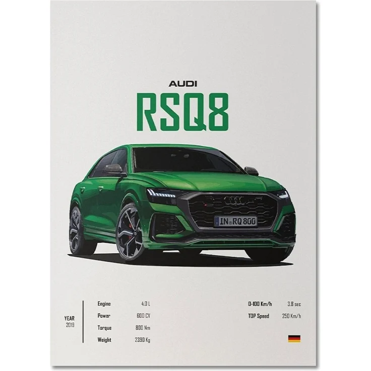 Poster Sportwagen PORSCHE 911 AUDI Rs MERCEDES Amg Gtr Super Sport Auto · Geschenk für ihn · Wohnzimmmer Büro · Wand Deko PrintIohne Rahmen - 60 x 90 cm / AUDI RS Q8