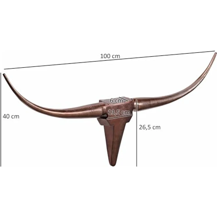 Wohnling Deko Geweih Bull M WL1.394, Wanddekoration in Bronze, 100 cm Aluminium Stierkopf mit Hörnern, moderne Wandskulptur und Jagdtrophäe, Longhorn Wandschmuck Groß – Bild 3