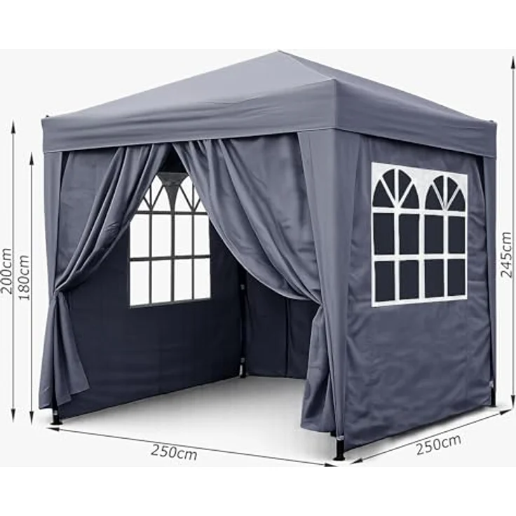 QUICK STAR Faltpavillon 2,5 x 2,5 m Smoky Grau, inklusive 4 Easy-Klett Seitenwände (2 Reißverschlüsse, 2 Fenster), mit 4 Fußgewichten und Tragetasche – Bild 3