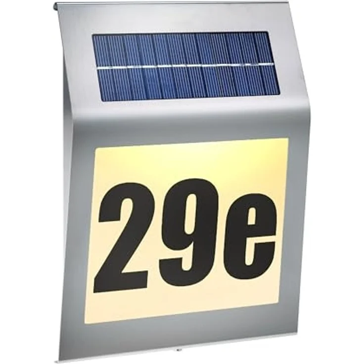 esotec LED Außen-Wandleuchte Hausnummer beleuchtet solar STYLE 24x34cm DUO COLOR 5500K 2800K 102031, LED fest integriert, 2800K warmweiß, 5500K kaltweiß, Solarbetrieb, Edelstahloptik – Bild 2