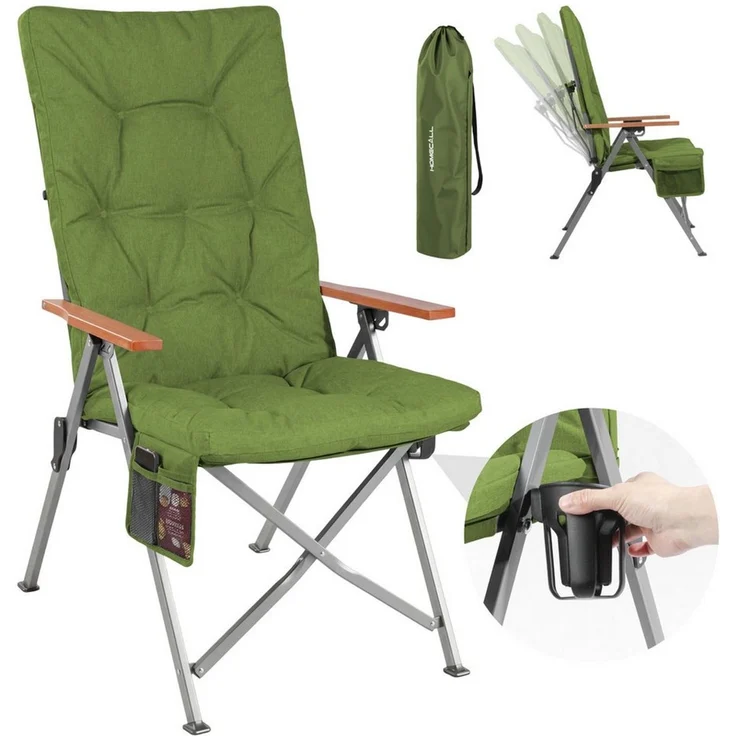 HOMECALL Campingstuhl Faltbar Hochlehner Luxus Klappstuhl mit 4,5cm Dicke Gepolstert (150kg Belastbar mit 4 Positionen Verstellbar Angelstuhl, 1 St), für Garten Balkon Wohnmobil – Bild 1