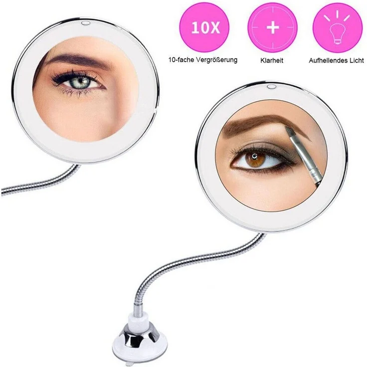feinlux Schminkspiegel Kosmetikspiegel Vergrößerungsspiegel mit 10-fache (Packung, LED Beleuchtung Saugnapf Kosmetikspiegel), Geeignet für Make-up, das Einsetzen von Kontaktlinsen – Bild 1