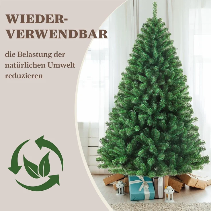 Sinaopus Künstlicher Weihnachtsbaum mit Beleuchtung, 180cm Weihnachstbaum aus PVC, Metallständer, Tannenbaum künstlich, schwer entflammbare, geruchlose PVC-Nadeln, 1200 Spitzen, 8 Lichtmodi, mit Lichterkette & Handschuhe – Bild 4