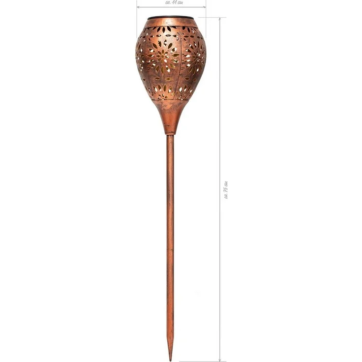 IC Gardenworld LED Solarleuchte 2 Stück LED Solarleuchten für außen aus Metall in Kupfer-Vintage Optik, LED fest integriert, ca. 75 cm hoch, Gartenfackel mit warm-weißer Beleuchtung – Bild 2
