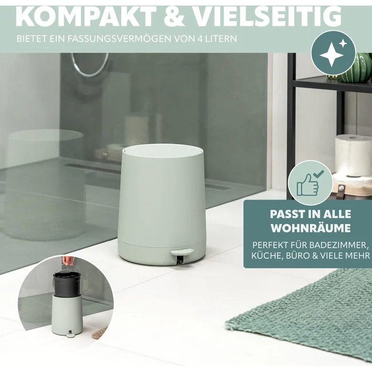 Bad-Accessoires Set TESERO 2tlg. bestehend aus 1x WC-Garnitur, 1x Kosmetikeimer aus Kunststoff in Salbei – Bild 3