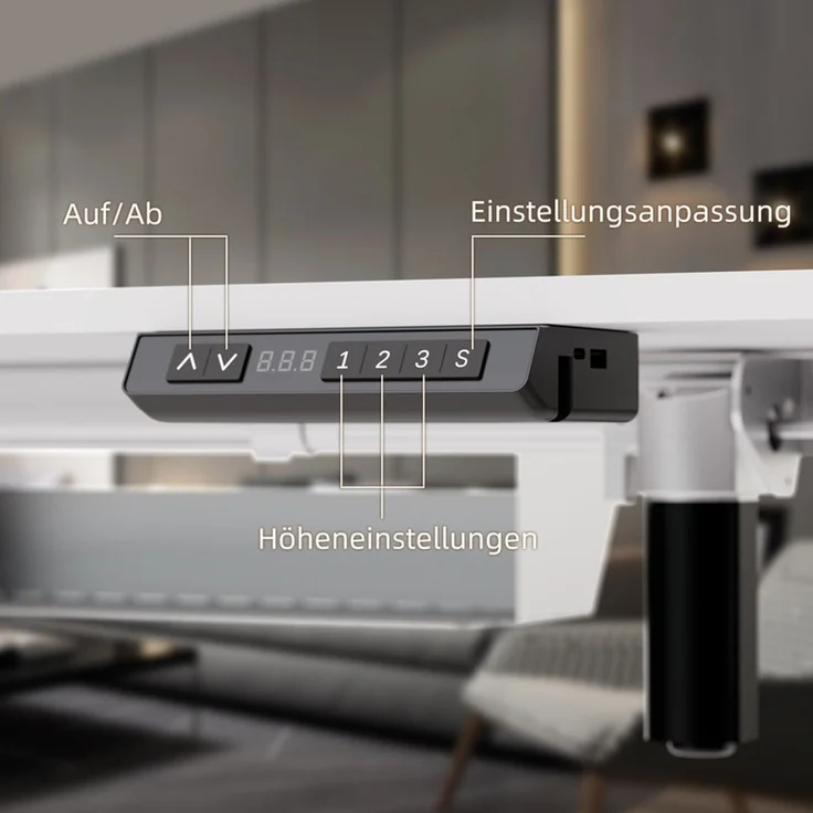 HOMAVO höhenverstellbarer Schreibtisch 60×120 cm, mit Memory- und Anti-Kollisionsfunktion, USB-A- und USB-C-Anschlüssen, Höhe 70–120 cm, Weiß – Bild 4