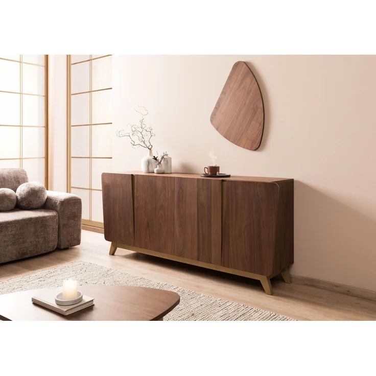 Sideboard Nussbaum-Echtholzfurnier 200 x 45 x 85 braun lackiert BUTTERFLY #107 – Bild 3