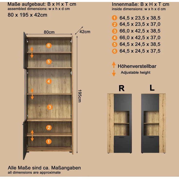 Vitrine Avila in grau und Eiche Evoke 80 x 195 cm – Bild 14