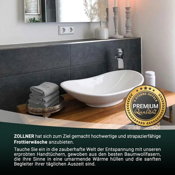 ZOLLNER 2er Set Saunahandtuch, Baumwolle, 70x200 cm, hellgrau, 420 g/qm – Bild 5