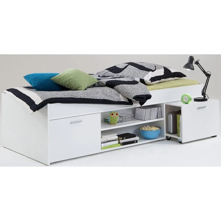 FMD Möbel - CARLO 1 - Bettanlage mit Stauraum - melaminharzbeschichtete Spanplatte - weiß - 203,5 x 58,5 x 95,5cm