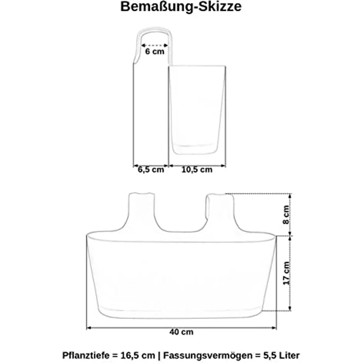 Engelland Blumenkasten Blumentopf zum Hängen (Vorteils-Set, 2 St, Fassungsvermögen je Topf 5,5 Liter), UV-Beständig, Frostbeständig, Wasserauffangschalen – Bild 4