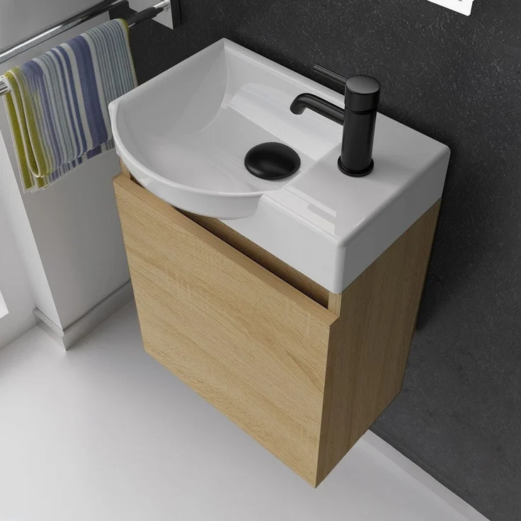 Alpenberger Badmöbel-Set Gäste WC Waschbecken mit Unterschrank - Hängeschrank Vormontiert, (Badschrank 2-tlg, Waschtisch hängend), Waschbeckenunterschrank mit Softclose – Bild 2