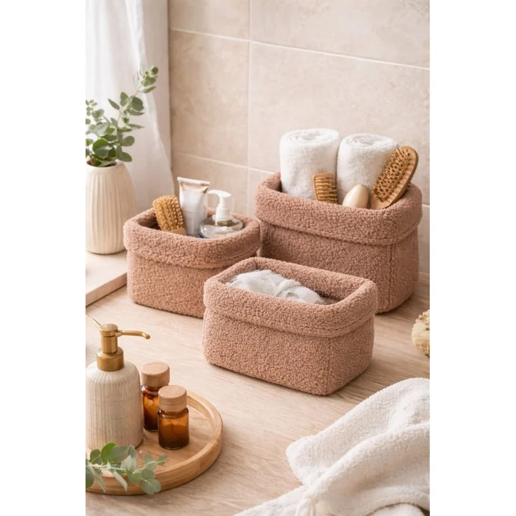 BABEES Dekokorb 3-er SET Organizer Utensilo Aufbewahrungskorb Wickeltisch Baby, BOUCLE Körbchen Wohnzimmer, Kinderzimmer, Badezimmer, Deko Korb – Bild 2