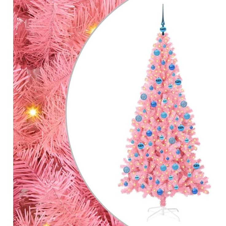 vidaXL Weihnachtsbaum mit LED-Beleuchtung Rosa 180 cm PVC und Stahl 3396436 – Bild 2