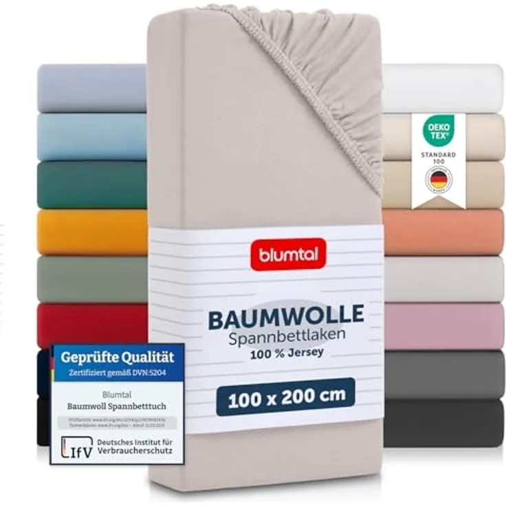 Blumtal® Spannbettlaken für Topper 100x200 cm Basics Jersey - Bettlaken 100x200 cm aus 100% Baumwolle - Oeko-TEX zertifiziertes Spannbetttuch 100x200 cm - Topper Spannbettlaken 100x200 cm - Elfenbein