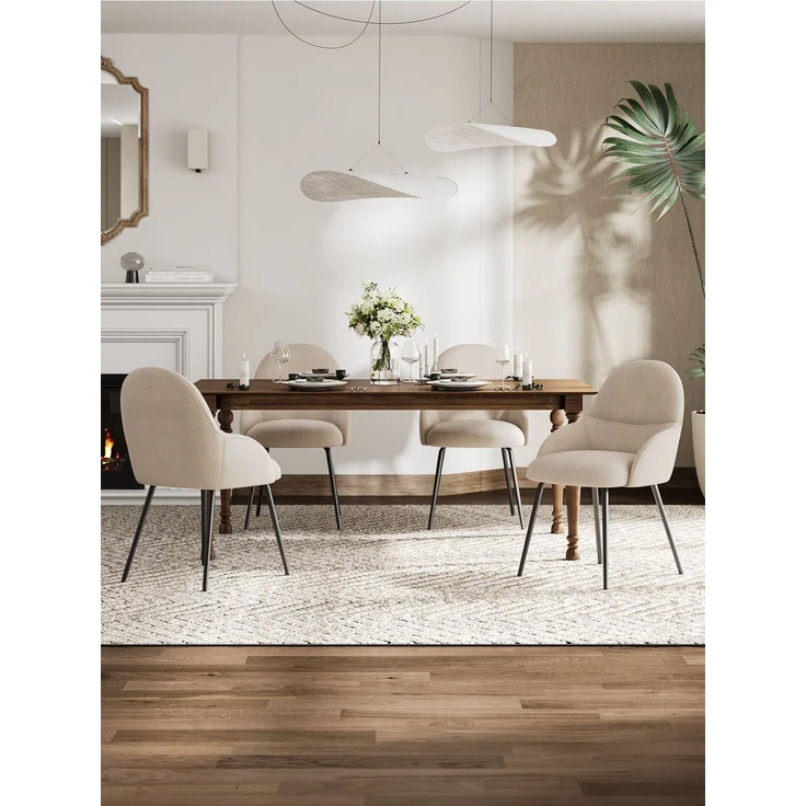 GOEURVANT 1438 Esszimmerstühle 4er-Set mit Armlehnen, Webstoff - Beige – Bild 2