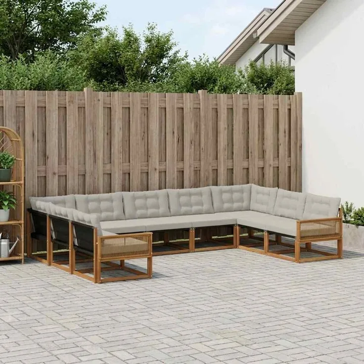 vidaXL Outdoor-Sofagarnitur mit Kissen 9 pcs Natürlich und Hellgrau 3381683