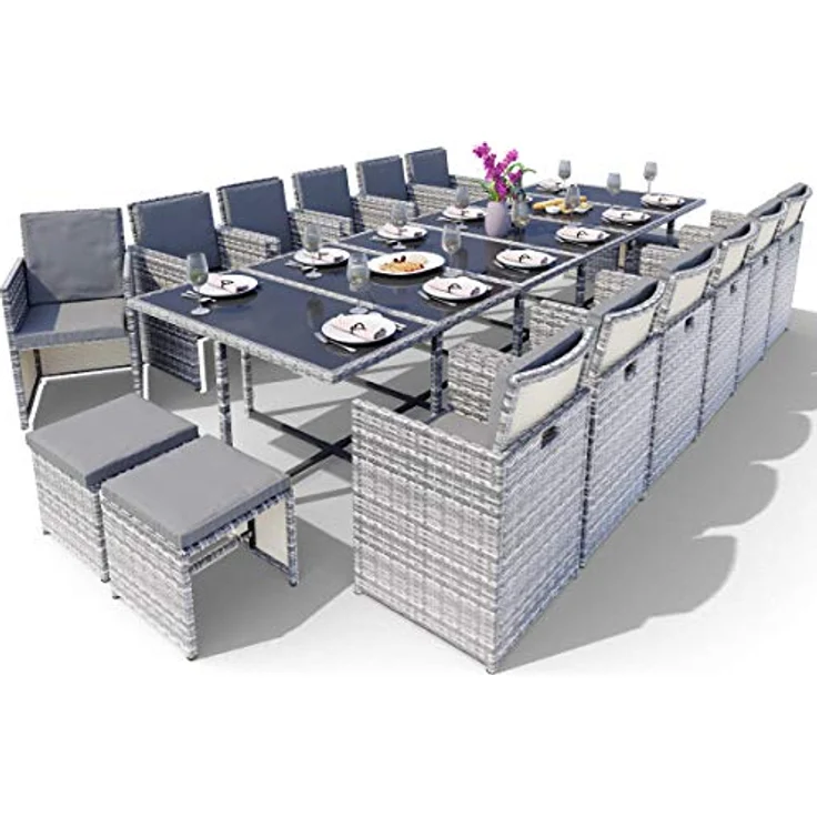 Swing&Harmonie Garten-Essgruppe Poly Rattan Sitzgruppe Esstisch Lounge Gartenmöbel, (Sitzgarnitur, Tisch, Stühle, Hocker Garnitur Set) – Bild 2