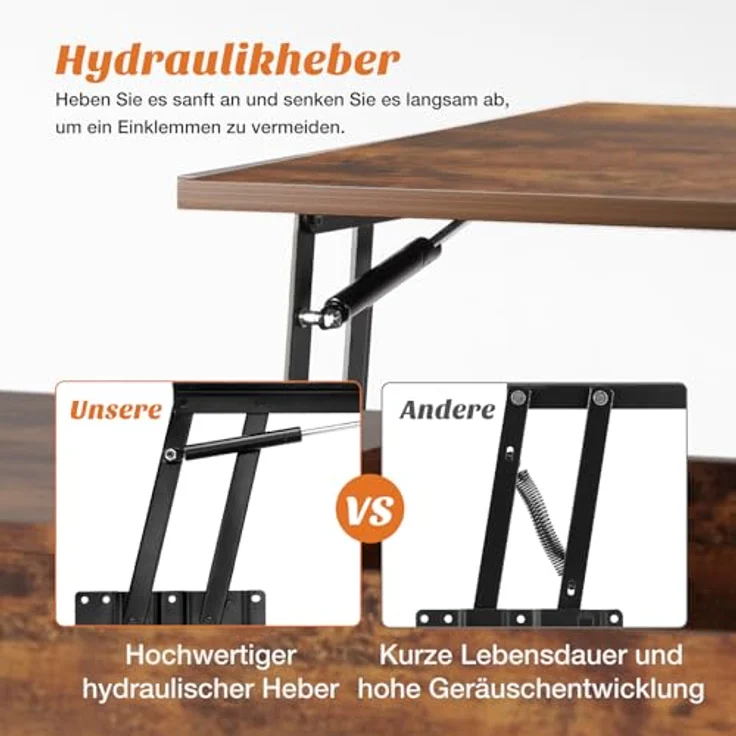 Sweetcrispy Couchtisch Höhenverstellbar, Tisch Wohnzimmertisch, offener und versteckter Stauraum Couchtisch, Sofatisch Beistelltisch, 100x50 cm Sofatisch aus Holz für Wohnzimmer, Braun – Bild 6