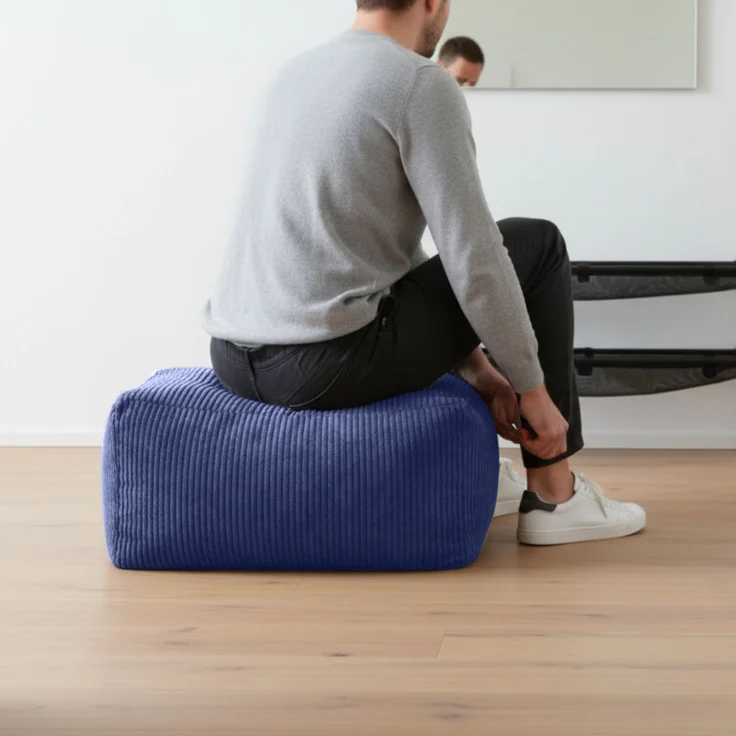 Green Bean® Indoor Sitzhocker Pouf 70x33x28cm EPS-Perlen Füllung & Cordstoff Kuschelig Weich Waschbar - Drinnen Bodenkissen Liegekissen Sitzkissen Sitzhocker Sessel Kinder Erwachsene Stoff Dunkelblau – Bild 5
