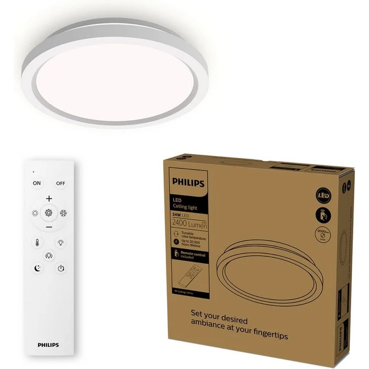 Philips LED-Deckenleuchte mit Fernbedienung, rund, 30 cm, dimmbar, Tunable White, Wohnzimmer, Schlafzimmer, kein Flimmern oder Blenden, modernes Design, weiß, 1er Pack – Bild 2