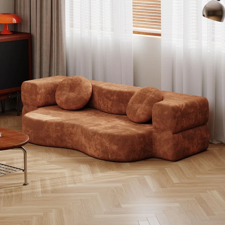 JUMMICO Schlafsofa mit Schlaffunktion 170cm Couch kleines, Terrakotta | 2-Sitzer-Sofa aus Velours Klappbares Bodensofa mit Kissen, Ideal als Schlafplatz, Lounge oder Gästebett