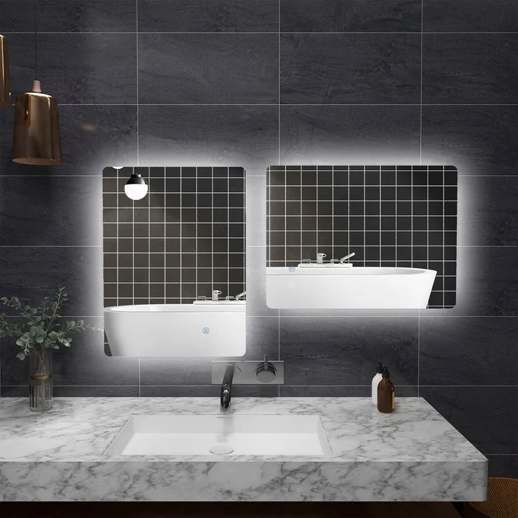Badezimmerspiegel mit regulierbarer LED-Beleuchtung, Touch-Schaltern und Antibeschlagfunktion, 70 x 50 cm – Bild 4