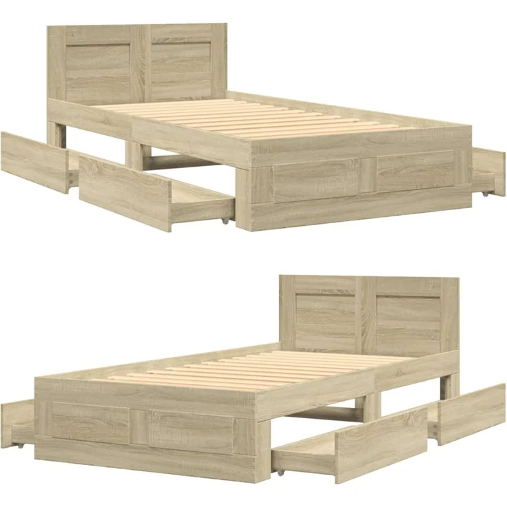 vidaXL Bettgestell mit Kopfteil Sonoma-Eiche 90x200 cm Holzwerkstoff 3295585 – Bild 7
