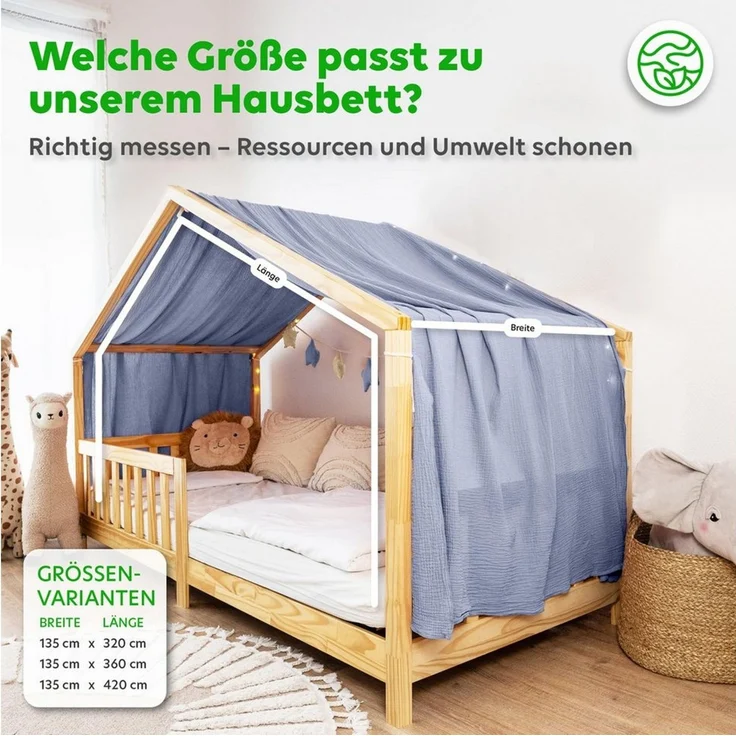 lilimaus Betthimmel, Musselin Baumwolle, Blau, 135 x 320cm – Bild 3