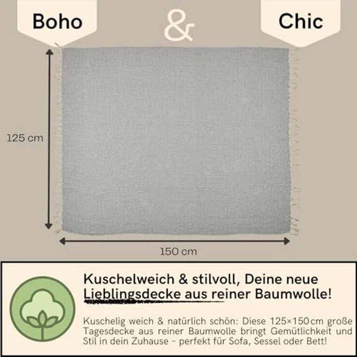 Marrakesch Orient & Mediterran Interior Tagesdecke 2er Set Calix Tagesdecke Decke Dunkelgrau 125x150 aus Baumwolle, Boho – Bild 3