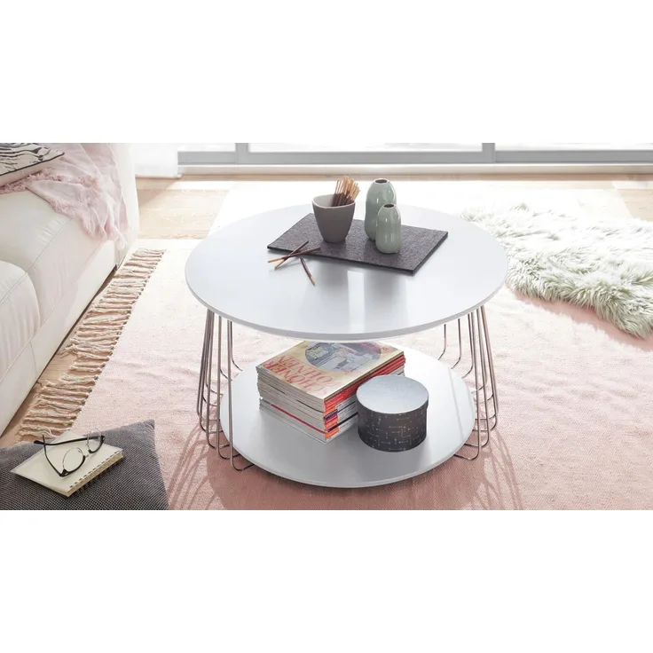 Couchtisch weiß matt und Metall 70 cm
