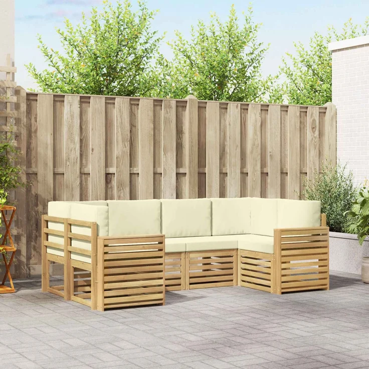 vidaXL Outdoor-Sofagarnitur 6 stk. 6-Sitzer Weiß und Creme Polyester 3392400 – Bild 1