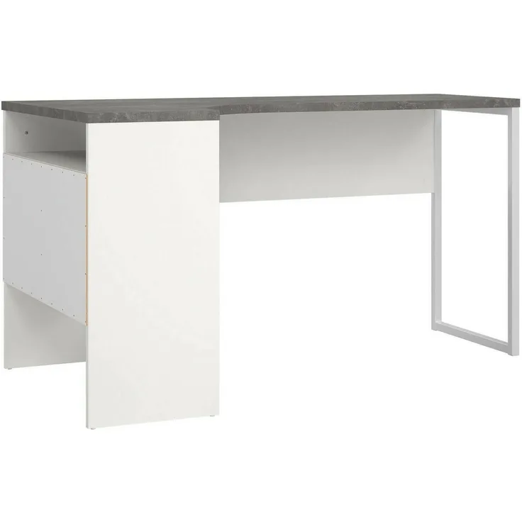 Dmora Schreibtisch Moire, Mehrzweckschreibtisch, Bürotisch für PC, Eckschreibtisch, 145x81 h77 cm, Weiß und Grau