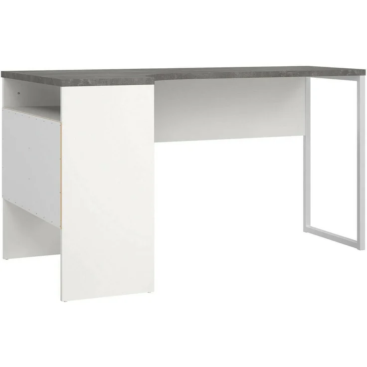 Dmora Schreibtisch Moire, Mehrzweckschreibtisch, Bürotisch für PC, Eckschreibtisch, 145x81 h77 cm, Weiß und Grau – Bild 1
