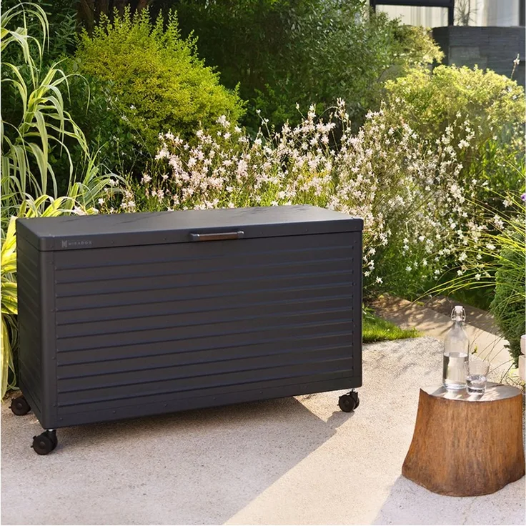 Mirador Auflagenbox Gartenbox Aluminium Anthrazit Kissenbox fur Garten Balkon (Komplett-Set, 1-tlg), Rollbar, Haltegriffe, Gasdruckfedern