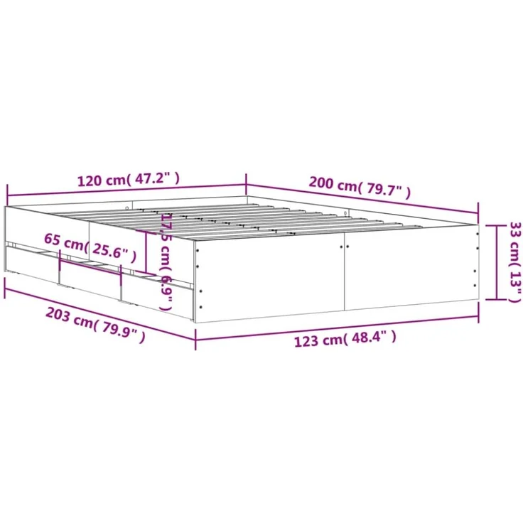 vidaXL Bettgestell mit Schubladen Schwarz 120x200 cm Holzwerkstoff 3207281 – Bild 9