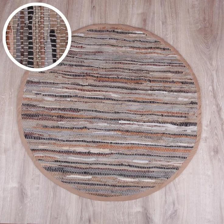 Flickenteppiche Leder Rund 150cm braun – Bild 8